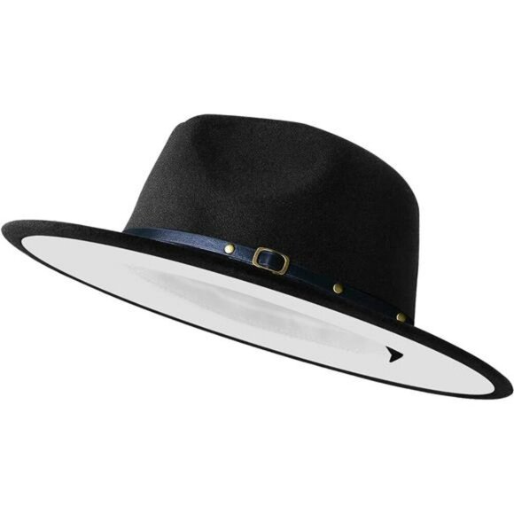 Wide Brim Fedora Hat Two Tone Felt Panama Hat for Women Men Dress Party Gift - Picture 1 of 7